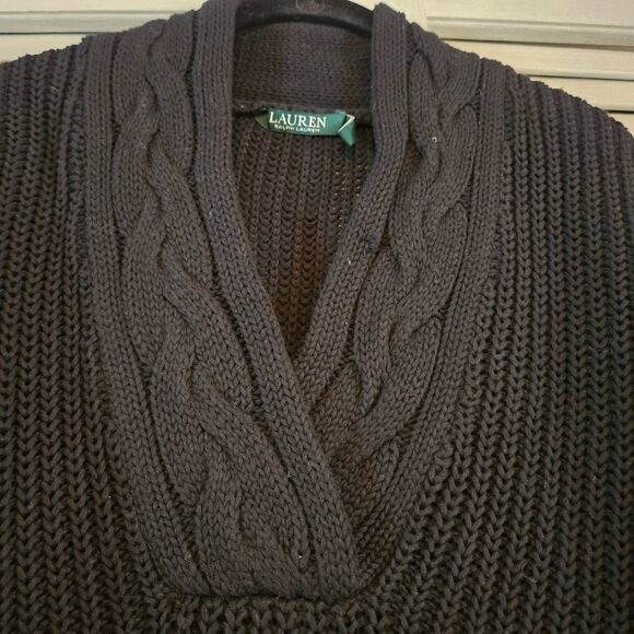 Lauren Ralph Lauren Black Sweater Shaker & Cable Knit VNeck  Medium - Picture 5 of 9
